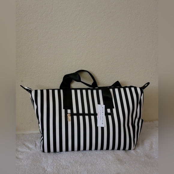 Alice +Olivia Black and White Striped Tote Bag New With Tag - Picture 3 of 11